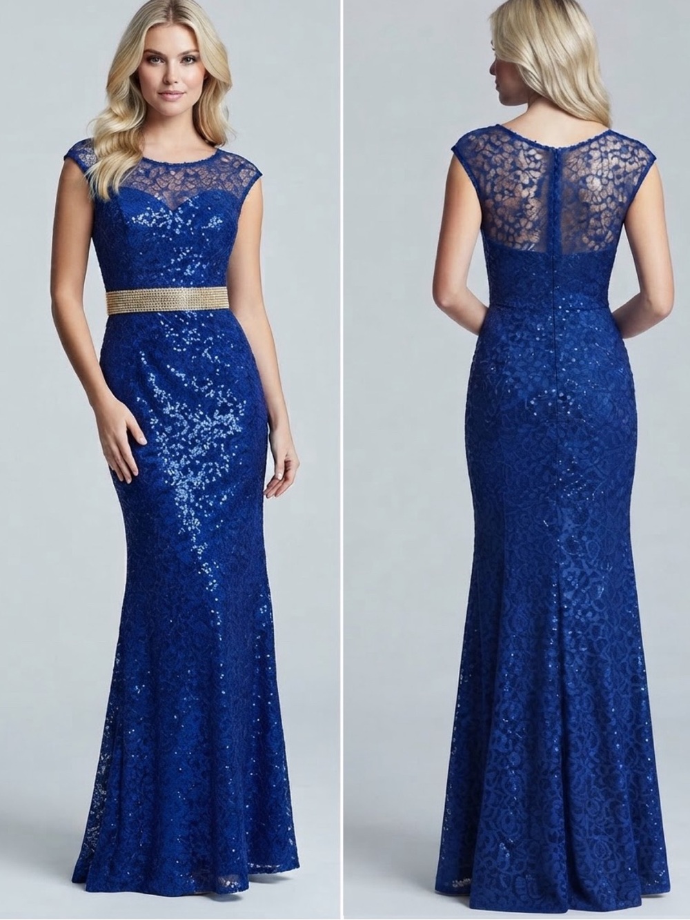 SALE🔥🔥WOMEN LONG PROM DRESS LACE SEQUINS GOWN RHINESTONE ROYAL BLUE SWEETHEART